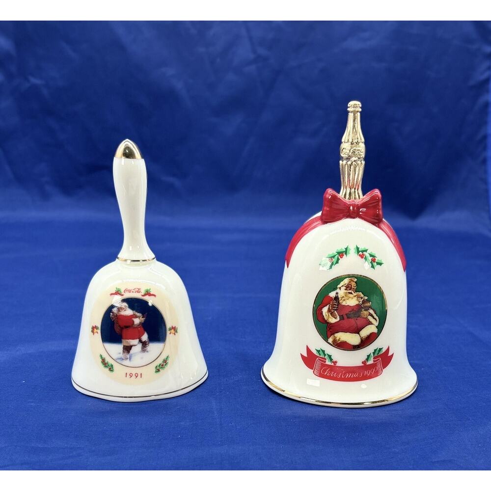 Coca Cola Vintage Santa Christmas Bell Coke Bottle Handle Set of 2